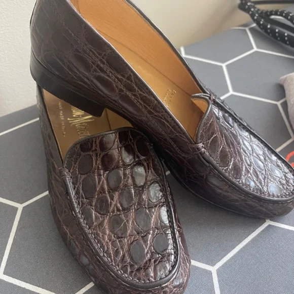 GRAVANI CROC LEATHER LOAFERS Size 7M - Picture 1 of 7